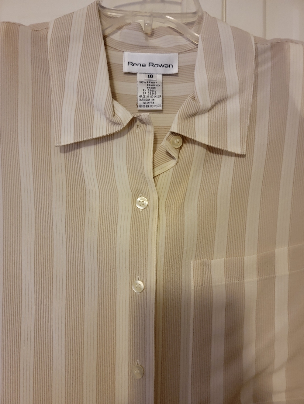 Rena Rowan Women’s Beige Stripe Short-Sleeve Shirt Size 10 NWT - Picture 2 of 6
